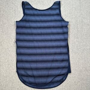 Athleta Striped Overlay Tank Top Womens XXS Navy Blue Side Split Low Back Active